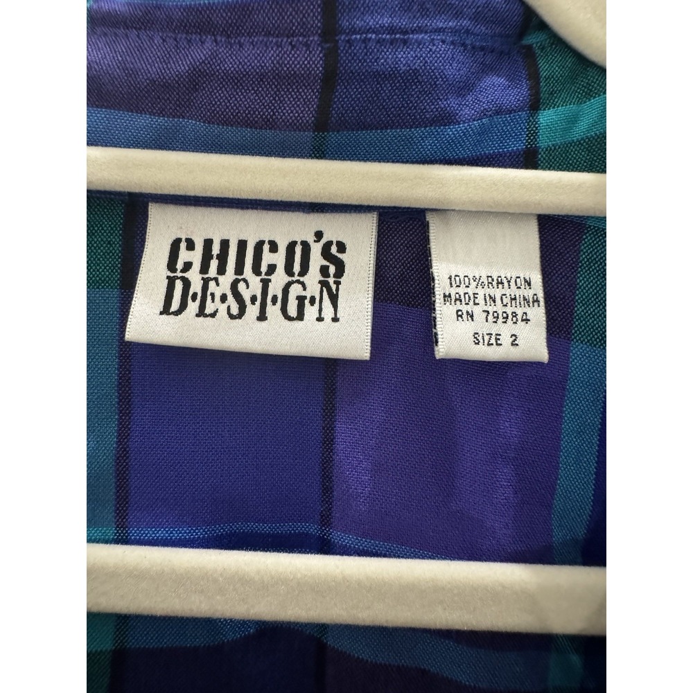 Chico's Design Button Up Shirt Women's Sz 2 Purple Plaid 90s Grunge Whimsigoth - Picture 3 of 9